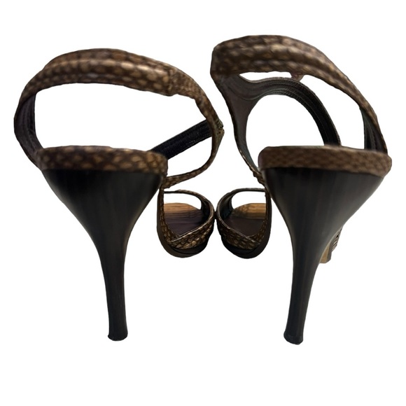 Max Studio Brown Snakeskin Open Toe Heeled Sandals - Picture 6 of 8
